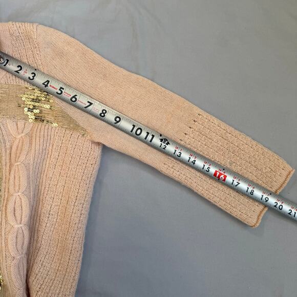 Free People Peach/Pink Sequin Lace front 3/4 Sleeve Cardigan Sweater- M - Picture 10 of 10